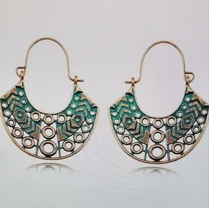 DIVAS LiMiTED Geometric Green and Gold Earrings